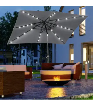 Parasol de Terraza 268x205x248 cm con Techo Inclinable hasta 45° Luces LED Solares e Impermeable Gris Oscuro