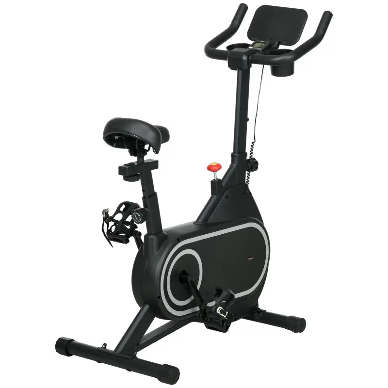 Bicicleta Estática con Asiento y Manillar Ajustables Pantalla LCD Volante Inercia 4 kg y Soporte para Botella Negro