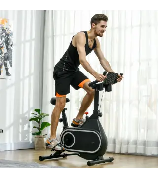 Bicicleta Estática con Asiento y Manillar Ajustables Pantalla LCD Volante Inercia 4 kg y Soporte para Botella Negro