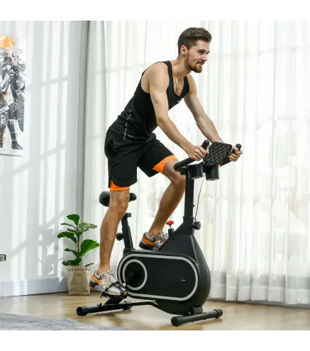 Bicicleta Estática con Asiento y Manillar Ajustables Pantalla LCD Volante Inercia 4 kg y Soporte para Botella Negro