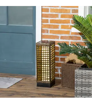Lámpara Solar de Ratán Sintético con Luces LED Encendido/Apagado Automático para Exterior 15,5x15,5x46 cm Arena
