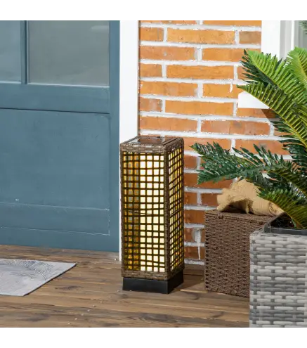Lámpara Solar de Ratán Sintético con Luces LED Encendido/Apagado Automático para Exterior 15,5x15,5x46 cm Arena