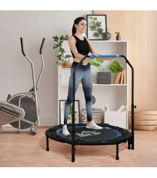 Cama Elástica Plegable Ø102 cm con Mango Ajustable Marco de Acero para Entrenamiento Piernas Cuerpo Azul y Negro
