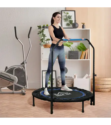 Cama Elástica Plegable Ø102 cm con Mango Ajustable Marco de Acero para Entrenamiento Piernas Cuerpo Azul y Negro