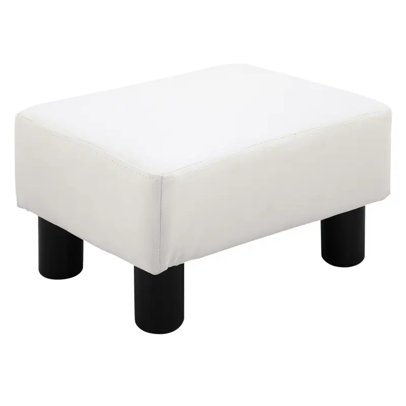 Reposapiés para Sofá Taburete Pequeño Tapizado en Piel Sintética Asiento de Espuma y Patas de Plástico 40x30x24cm Blanco Reposapiés para Sofá Taburete Pequeño Tapizado en Piel Sintética Asiento de Espuma y Patas de Plástico 40x30x24cm Blanco
