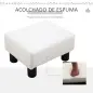 Reposapiés para Sofá Taburete Pequeño Tapizado en Piel Sintética Asiento de Espuma y Patas de Plástico 40x30x24cm Blanco