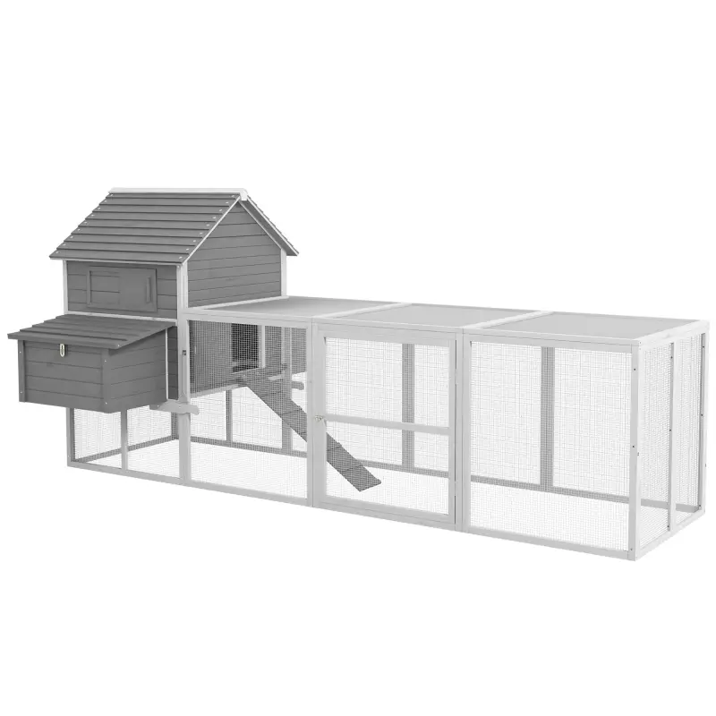 Gallinero de Madera 310,5x149,5x149cm Jaula para 4-6 Gallinas con 2 Ventanas Puertas Nido Bandeja Extraíble y Rampa Gris