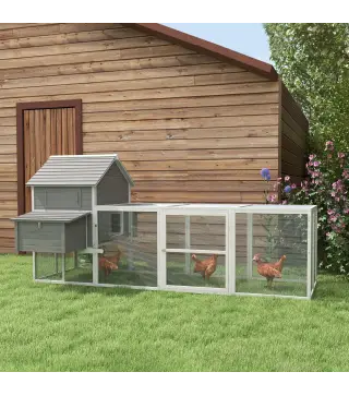 Gallinero de Madera 310,5x149,5x149cm Jaula para 4-6 Gallinas con 2 Ventanas Puertas Nido Bandeja Extraíble y Rampa Gris