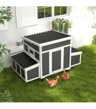 Gallinero para Exterior 147x93,5x89,5cm con Ventana Nido Bandeja Extraíble y Perchas Jaula para 1-6 Gallinas Gris Oscuro