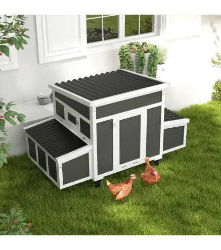 Gallinero para Exterior 147x93,5x89,5cm con Ventana Nido Bandeja Extraíble y Perchas Jaula para 1-6 Gallinas Gris Oscuro
