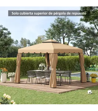 Techo de Repuesto para Cenador 3x3 m Cubierta de Repuesto con Doble Techo y 8 Orificios de Drenaje Caqui