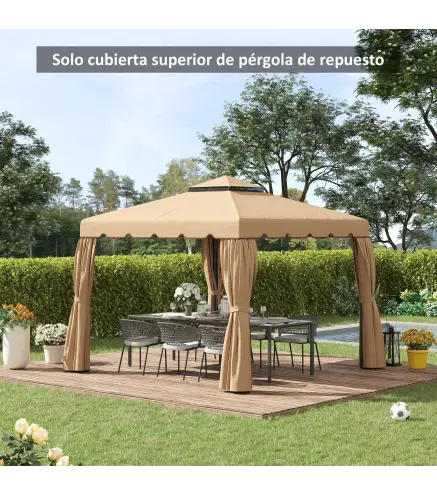 Techo de Repuesto para Cenador 3x3 m Cubierta de Repuesto con Doble Techo y 8 Orificios de Drenaje Caqui