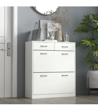 Mueble Zapatero Estrecho Armario de Zapatos con 2 Cajones Abatibles para 12 Pares de Zapatos 80x30x91,5 cm Blanco