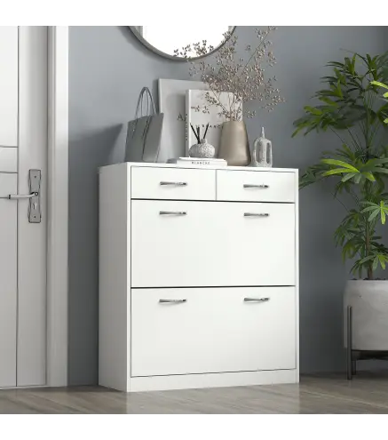 Mueble Zapatero Estrecho Armario de Zapatos con 2 Cajones Abatibles para 12 Pares de Zapatos 80x30x91,5 cm Blanco