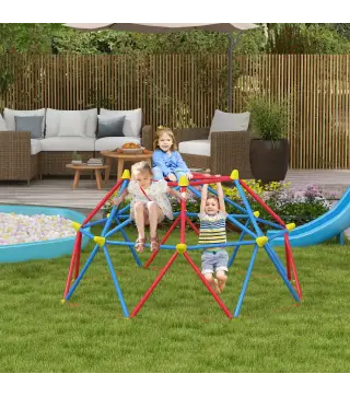 Cúpula de Escalada Juego de Cúpula Geométrica para 3-8 Años con Marco de Metálico Carga 180 kg Ø183x90 cm Rojo y Azul