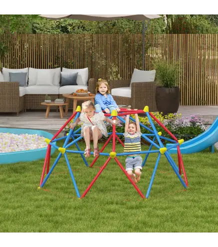 Cúpula de Escalada Juego de Cúpula Geométrica para 3-8 Años con Marco de Metálico Carga 180 kg Ø183x90 cm Rojo y Azul