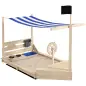 Arenero Infantil con Toldo Volante Juguetes de Cocina y Forma de Barco Pirata para Patio Jardín 180x103x144,5 cm Natural