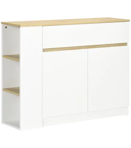 Aparador Armario de Cocina con 2 Puertas Cajón y 3 Estantes Abiertos para Salón Comedor 110x29,5x82 cm Blanco