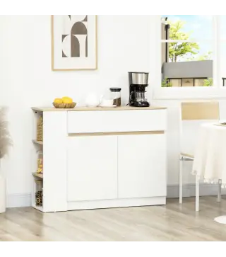 Aparador Armario de Cocina con 2 Puertas Cajón y 3 Estantes Abiertos para Salón Comedor 110x29,5x82 cm Blanco