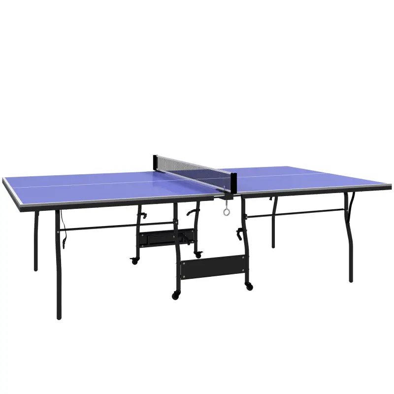 Mesa de Ping-Pong Tamaño Estándar con 4 Ruedas Red 2 Paletas y 3 Pelotas para Interior 274x152,5x76 cm Azul