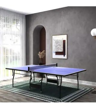 Mesa de Ping-Pong Tamaño Estándar con 4 Ruedas Red 2 Paletas y 3 Pelotas para Interior 274x152,5x76 cm Azul