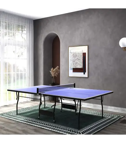 Mesa de Ping-Pong Tamaño Estándar con 4 Ruedas Red 2 Paletas y 3 Pelotas para Interior 274x152,5x76 cm Azul