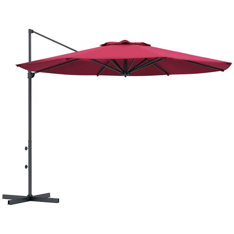 Sombrilla de Jardín Ajustable Ø294x242 cm con Poste Giratorio 360° Ángulo de Techo Ajustable y Ventilación Rojo Vino