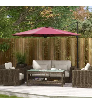 Sombrilla de Jardín Ajustable Ø294x242 cm con Poste Giratorio 360° Ángulo de Techo Ajustable y Ventilación Rojo Vino