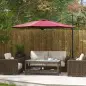 Sombrilla de Jardín Ajustable Ø294x242 cm con Poste Giratorio 360° Ángulo de Techo Ajustable y Ventilación Rojo Vino