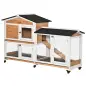 Conejera Exterior 157,4x53x99,5cm Jaula para Conejos Grande con Ruedas Techo Asfáltico Bandejas Extraíbles Rampa Natural
