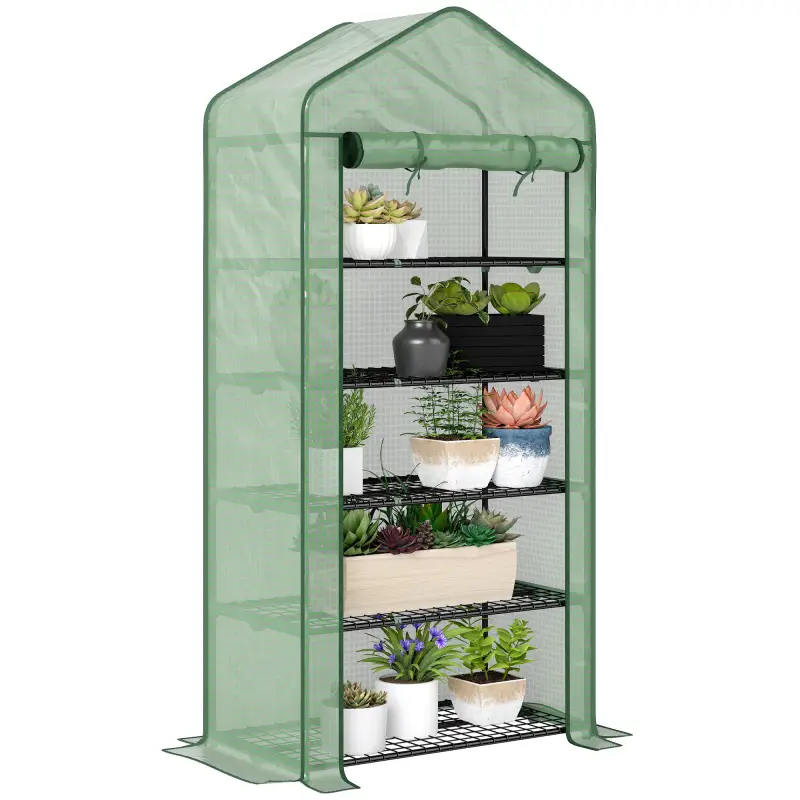 Invernadero Resistente de 5 Niveles con 1 Puerta con Cremallera Anti-UV Diseño Ensanchado y Estantes 90x49x193 cm Verde Invernadero Resistente de 5 Niveles con 1 Puerta con Cremallera Anti-UV Diseño Ensanchado y Estantes 90x49x193 cm Verde