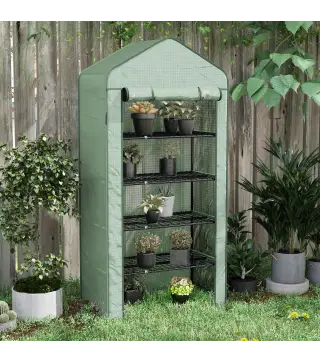 Invernadero Resistente de 5 Niveles con 1 Puerta con Cremallera Anti-UV Diseño Ensanchado y Estantes 90x49x193 cm Verde