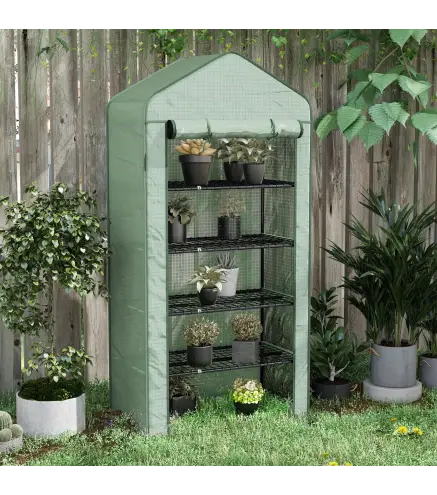 Invernadero Resistente de 5 Niveles con 1 Puerta con Cremallera Anti-UV Diseño Ensanchado y Estantes 90x49x193 cm Verde