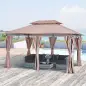 Gazebo de Exterior 3x4 m con Paredes Laterales Doble Techo 6 Puertas con Cremallera y 8 Orificios de Drenaje Caqui