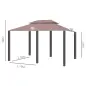 Gazebo de Exterior 3x4 m con Paredes Laterales Doble Techo 6 Puertas con Cremallera y 8 Orificios de Drenaje Caqui