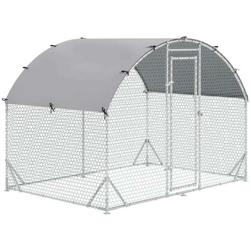 Gallinero 280x190x197 cm con Cubierta de Tela Oxford Impermeable y Resistente a los Rayos UV para Patio Plata