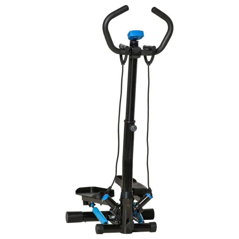 Stepper Fitness con Manillar Altura Ajustable Pantalla LCD Cintas y Pedales Antideslizantes 55x53x118-128 cm Negro