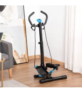 Stepper Fitness con Manillar Altura Ajustable Pantalla LCD Cintas y Pedales Antideslizantes 55x53x118-128 cm Negro