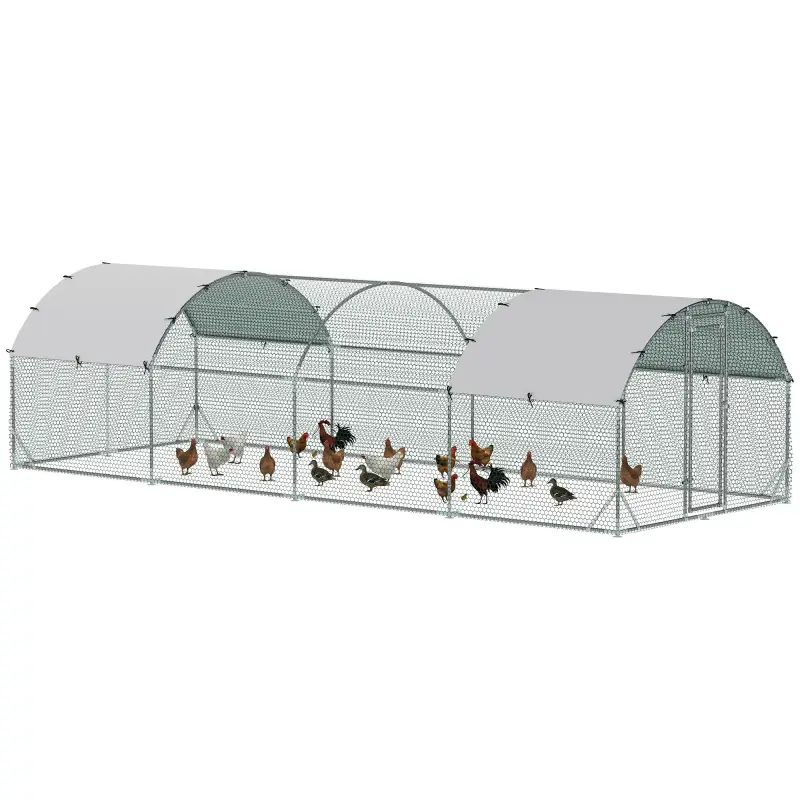 Gallinero 280x760x197 cm con Cubierta de Tela Oxford Impermeable y Resistente a los Rayos UV para Patio Plata