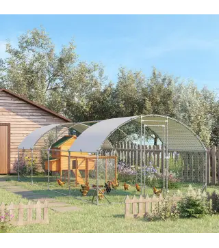 Gallinero 280x760x197 cm con Cubierta de Tela Oxford Impermeable y Resistente a los Rayos UV para Patio Plata