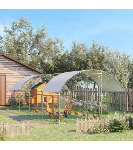 Gallinero 280x760x197 cm con Cubierta de Tela Oxford Impermeable y Resistente a los Rayos UV para Patio Plata