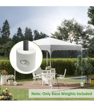Pack de 4 Pesos para Carpas Plegables Soportes Rellenables con 8,7 kg de Agua o 12 kg de Arena Ø21,5/24x25,5 cm Blanco
