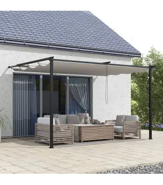 Pérgola de Pared para Exterior con Techo Retráctil para Patio Terraza Jardín 390x290x220 cm Crema