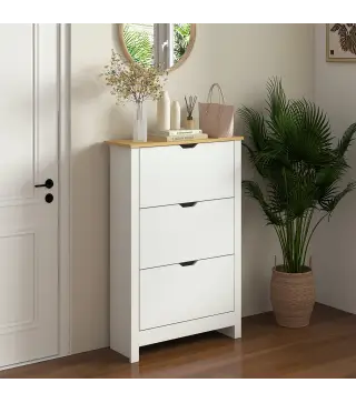Mueble Zapatero Blanco Armario Zapatero Alto con 3 Cajones Abatibles para 18 Pares de Zapatos 72x26x112 cm Blanco