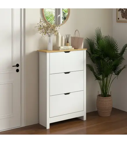 Mueble Zapatero Blanco Armario Zapatero Alto con 3 Cajones Abatibles para 18 Pares de Zapatos 72x26x112 cm Blanco