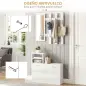 Recibidor con Espejo Perchero y Zapatero Muebles de Entrada con 6 Ganchos y Estantes para 8 Pares de Zapatos Blanco