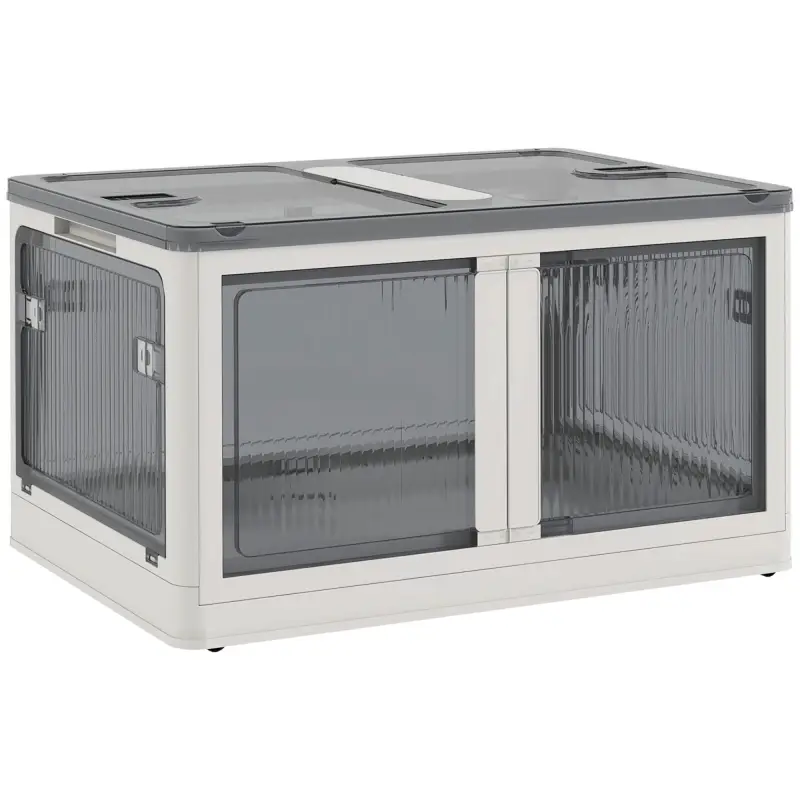 Caja de Almacenamiento Apilable con Tapa 69L de Capacidad Caja Organizadora Plegable con Ruedas 60x42x34 cm Blanco