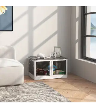 Caja de Almacenamiento Apilable con Tapa 69L de Capacidad Caja Organizadora Plegable con Ruedas 60x42x34 cm Blanco