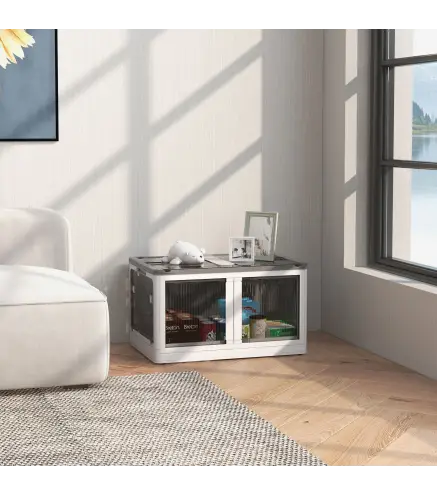 Caja de Almacenamiento Apilable con Tapa 69L de Capacidad Caja Organizadora Plegable con Ruedas 60x42x34 cm Blanco