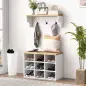 Recibidor con Perchero y Banco Zapatero Muebles de Entrada con 3 Ganchos y Estantes para 9 Pares de Zapatos Blanco